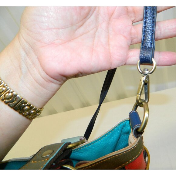 Amerileather Multicolor Lg Leather Tote Bag Colorful Patchwork Tassels Adj Strap - Picture 8 of 16